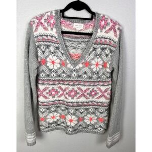 LEVEL EIGHT Long Sleeve V Neck Pink Gray Sweater Womens Sz Large L‎